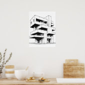 Minimalistische Brutalistische Architectuur Lijn K Poster (Keuken)