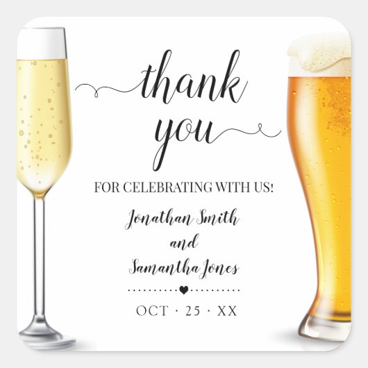 Minimalistische bubbels & brouwsels Dank u bruilof Vierkante Sticker (Voorkant)