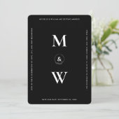 Minimalistische budget bruiloft monogram zwart mod save the date (Staand voorkant)