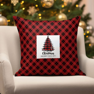 Minimalistische Buffalo Plaid Kerstfamilie Kussen