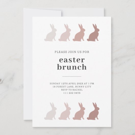 Minimalistische Bunny Easter Brunch Uitnodiging (Voorkant)