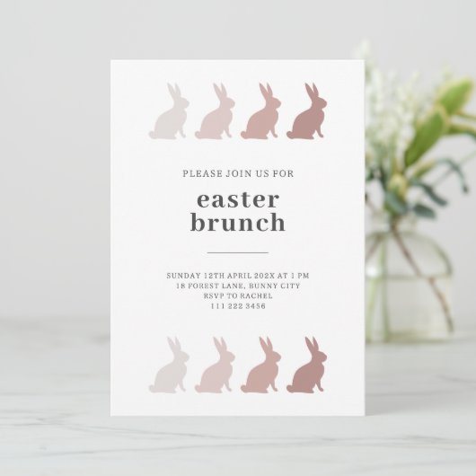 Minimalistische Bunny Easter Brunch Uitnodiging (Staand voorkant)