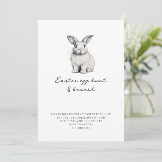 Minimalistische Bunny Easter Egg Hunt Brunch uitno Kaart (Staand voorkant)