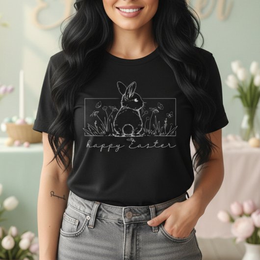 Minimalistische Bunny-lijn Kunst Gelukkig Pasen Le T-shirt