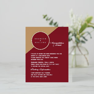 Minimalistische Burgundy & Camel Geometrisch Folie Uitnodiging