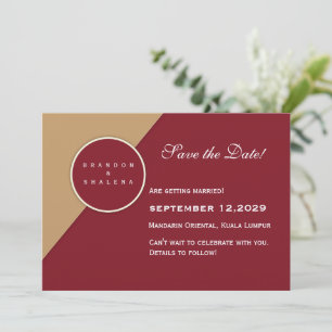 Minimalistische Burgundy & Camel Geometrisch Save The Date