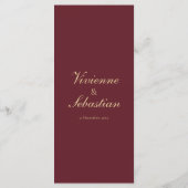 Minimalistische Burgundy Gouden Script Trouwdiner Menu (Achterkant)