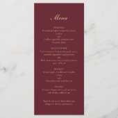 Minimalistische Burgundy Gouden Script Trouwdiner Menu (Voorkant)