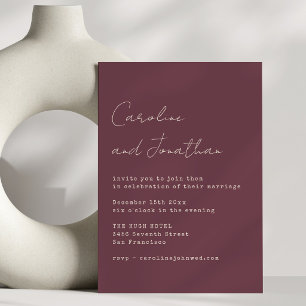 Minimalistische Burgundy Plum Typemachine Script T Kaart