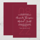 Minimalistische Burgundy Red Modern Script Weddens Save The Date (Voorkant / Achterkant)
