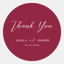 Minimalistische Burgundy Rood & Wit Eenvoudig Huwe Ronde Sticker