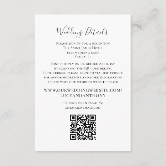 Minimalistische Burgundy Trouwdetails QR-code  Informatiekaartje (Voorkant)