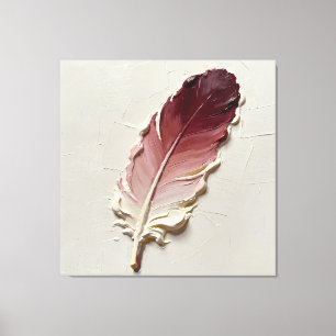 Minimalistische Burgundy Veer Textuur Impasto Olie Canvas Afdruk
