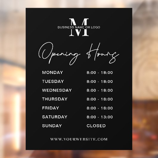 Minimalistische Business Logo Zwart Wit Openingsti Raamsticker (Vel 2)