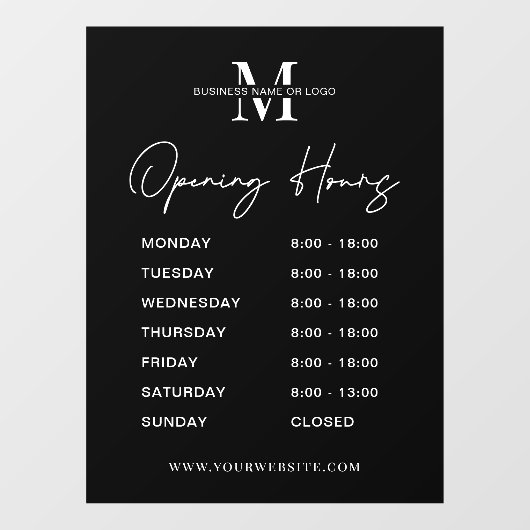 Minimalistische Business Logo Zwart Wit Openingsti Raamsticker (Vel)