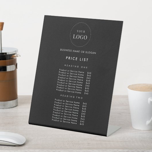 Minimalistische Business Logo Zwart-wit prijslijst Reclamebord Met Voetstuk (Insitu)