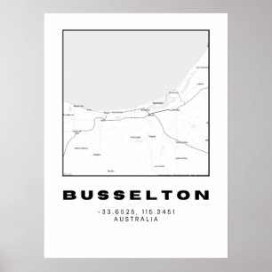 Minimalistische Busselton-kaart met coördinaten Poster