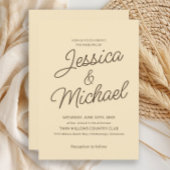 Minimalistische Butter Geel Bruin Script Wedding Kaart
