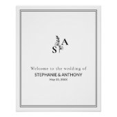 Minimalistische BW Monogram Wilde Bloem Bruiloft Perfect Poster (Voorkant)