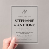 Minimalistische BW Monogram Wildflower Wedding Acryl Uitnodigingen (Insitu (Draagbaar))