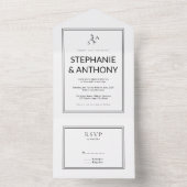 Minimalistische BW Monogram Wildflower Wedding All In One Uitnodiging (Binnen)