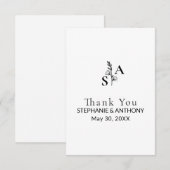 Minimalistische BW Monogram Wildflower Wedding Bedankkaart (Voorkant / Achterkant)