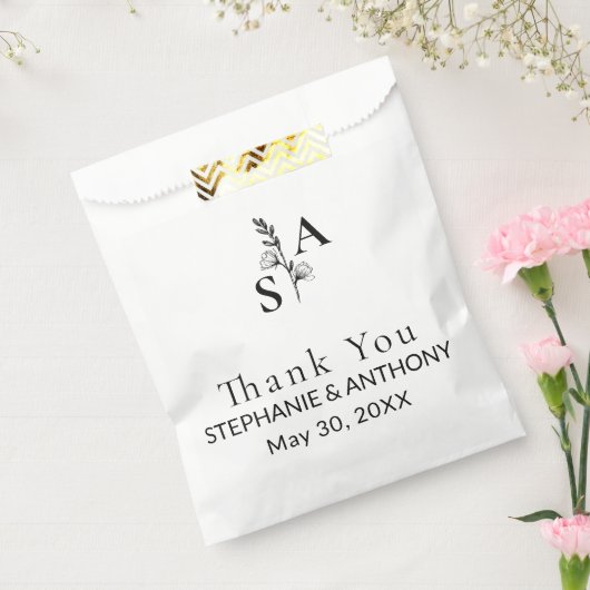 Minimalistische BW Monogram Wildflower Wedding Bedankzakje (Gezegeld)