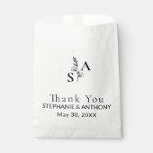 Minimalistische BW Monogram Wildflower Wedding Bedankzakje (Voorkant)