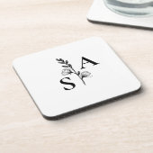 Minimalistische BW Monogram Wildflower Wedding Bier Onderzetter (Linkerzijde)