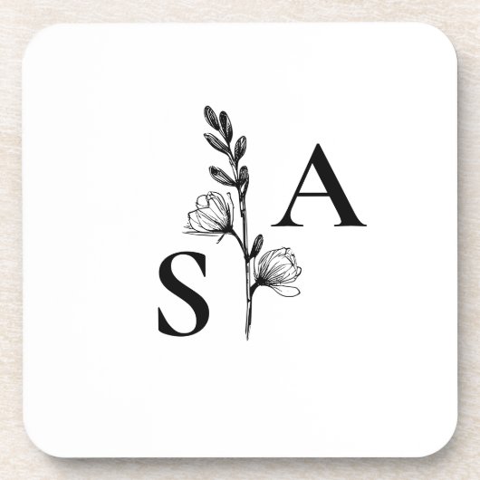 Minimalistische BW Monogram Wildflower Wedding Bier Onderzetter (Voorkant)