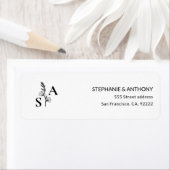 Minimalistische BW Monogram Wildflower Wedding Etiket (Insitu)
