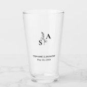 Minimalistische BW Monogram Wildflower Wedding Glas (Voorkant)