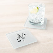 Minimalistische BW Monogram Wildflower Wedding Glazen Onderzetter (Schuin)