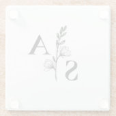 Minimalistische BW Monogram Wildflower Wedding Glazen Onderzetter (Achterkant)
