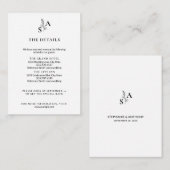 Minimalistische BW Monogram Wildflower Wedding Informatiekaartje (Voorkant / Achterkant)