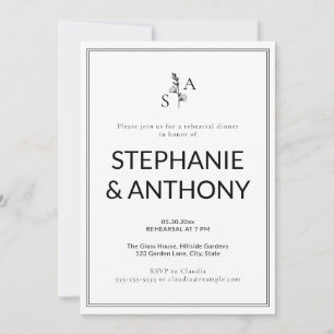 Minimalistische BW Monogram Wildflower Wedding Kaart