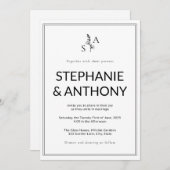 Minimalistische BW Monogram Wildflower Wedding Kaart (Voorkant / Achterkant)