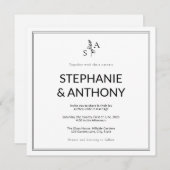 Minimalistische BW Monogram Wildflower Wedding Kaart (Voorkant / Achterkant)