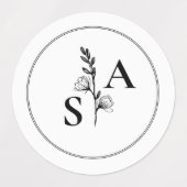 Minimalistische BW Monogram Wildflower Wedding Labels (Design 2)