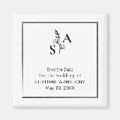 Minimalistische BW Monogram Wildflower Wedding Magneet (Voorkant)