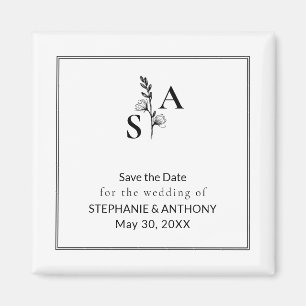 Minimalistische BW Monogram Wildflower Wedding Magneet