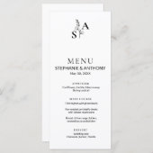 Minimalistische BW Monogram Wildflower Wedding Menu (Voorkant / Achterkant)