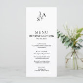 Minimalistische BW Monogram Wildflower Wedding Menu (Staand voorkant)