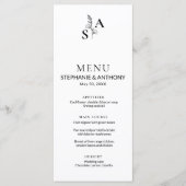 Minimalistische BW Monogram Wildflower Wedding Menu (Voorkant)