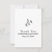 Minimalistische BW Monogram Wildflower Wedding Notitiekaartje (Voorkant)