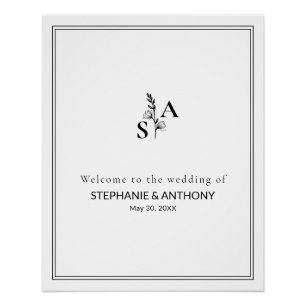 Minimalistische BW Monogram Wildflower Wedding Perfect Poster