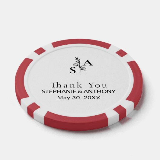 Minimalistische BW Monogram Wildflower Wedding Poker Chips (Enkel)