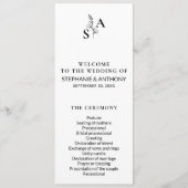 Minimalistische BW Monogram Wildflower Wedding Programmakaart (Voorkant)