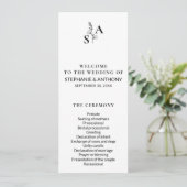 Minimalistische BW Monogram Wildflower Wedding Programmakaart (Staand voorkant)
