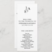 Minimalistische BW Monogram Wildflower Wedding Programmakaart (Voorkant / Achterkant)